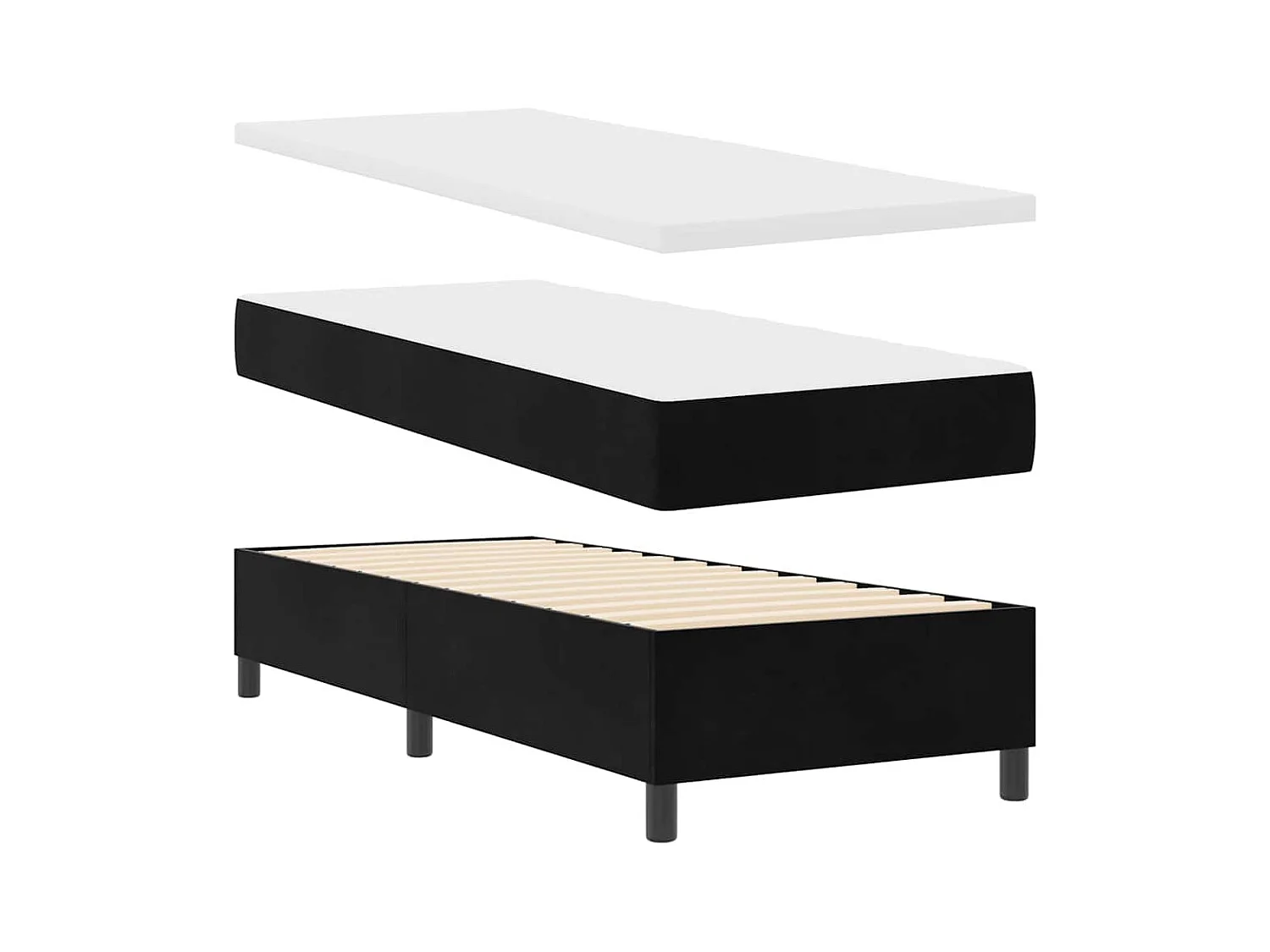 Cama tipo Box Spring con colchón Negro 80 x 200 cm Terciopelo