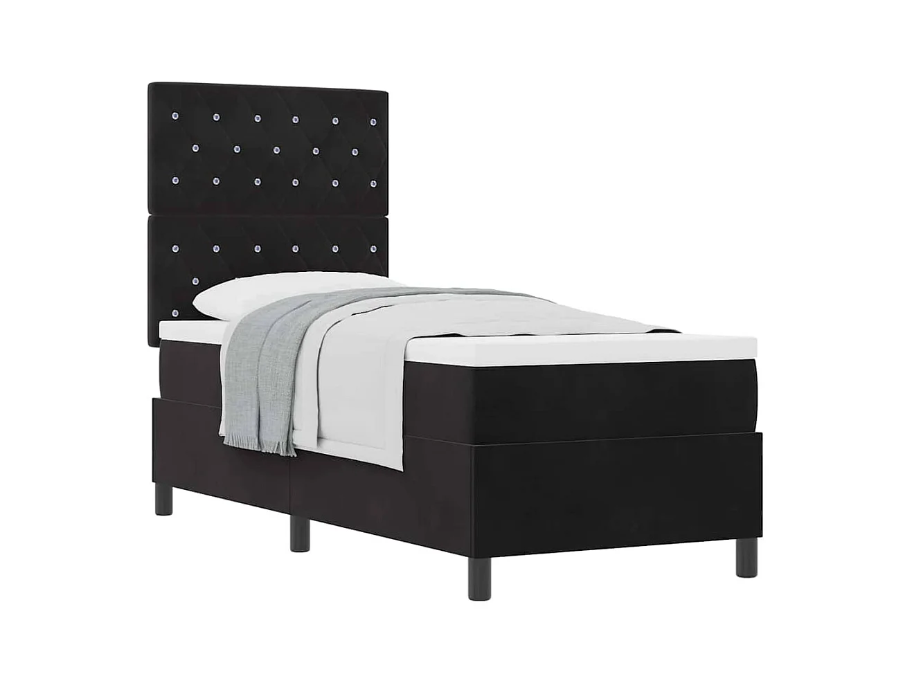 Cama tipo Box Spring con colchón Negro 80 x 200 cm Terciopelo