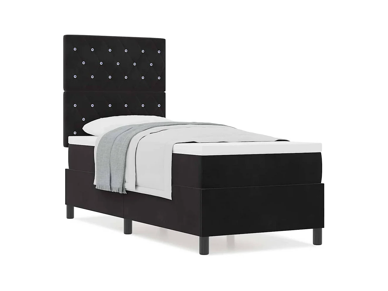 Cama tipo Box Spring con colchón Negro 80 x 200 cm Terciopelo
