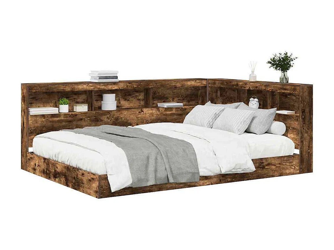 Cama con Estantería con cabecera Roble ahumado 160 x 200 cm