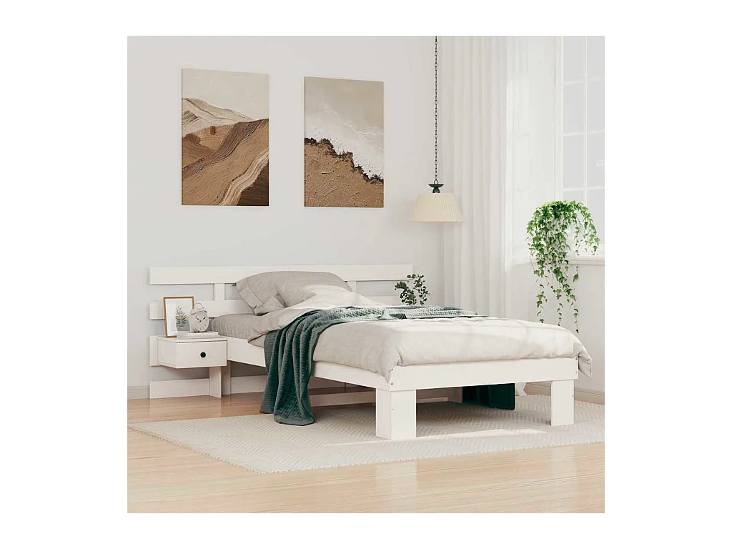 Cadre de lit avec tiroir Blanc 80 x 200 cm Bois massif en pin