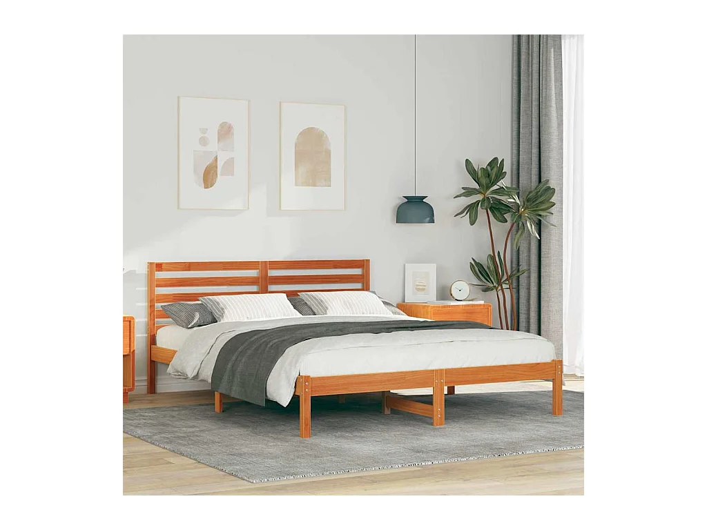 Estrutura da Cama com cabeceira Castanho-mel 160 x 200 cm
