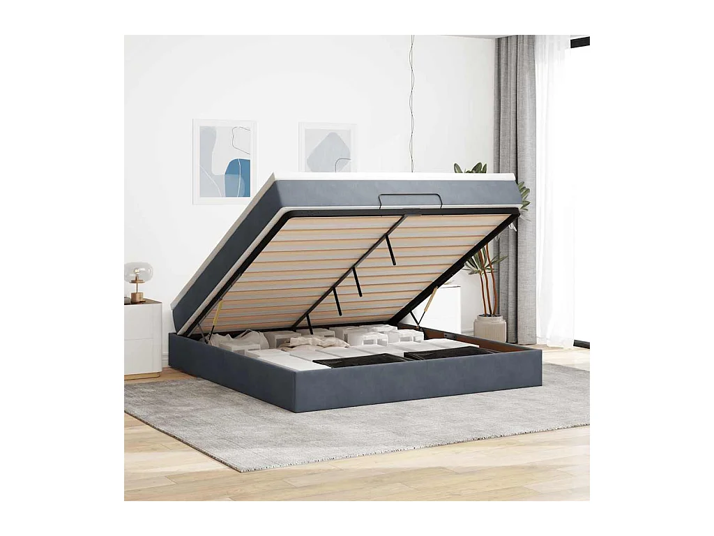 Cadre de lit ottoman avec matelas gris foncé 160x200 cm velours