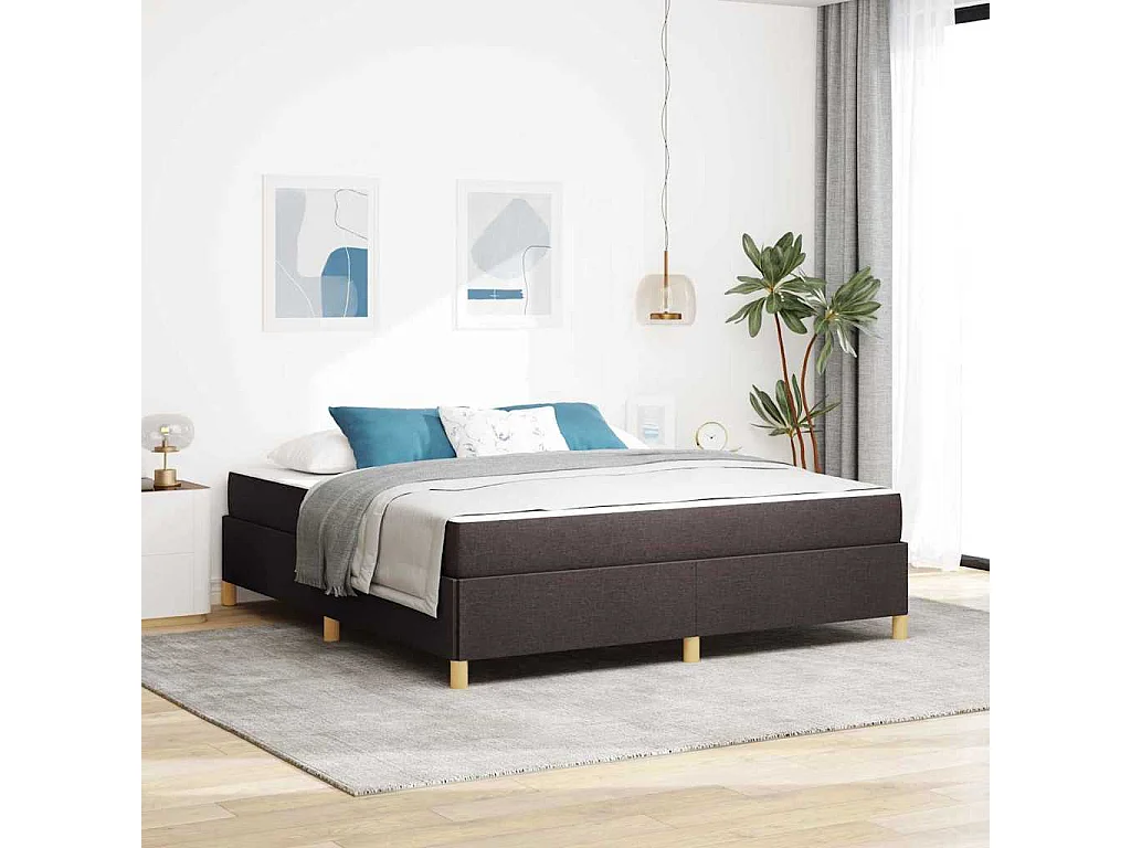 Cama tipo Box Spring Marrón oscuro y Blanco 180 x 200 cm tela
