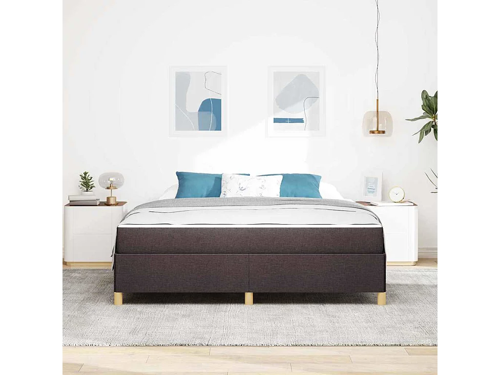 Cama tipo Box Spring Marrón oscuro y Blanco 180 x 200 cm tela