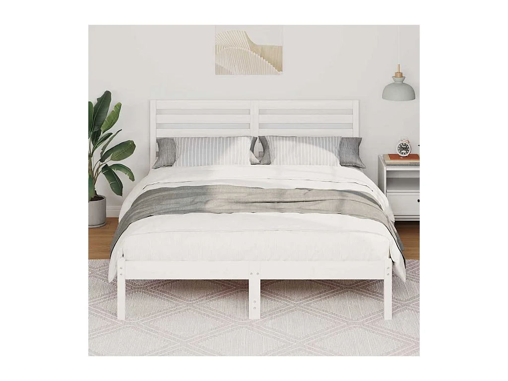 Cadre de lit Blanc 140 x 190 cm Bois massif en pin