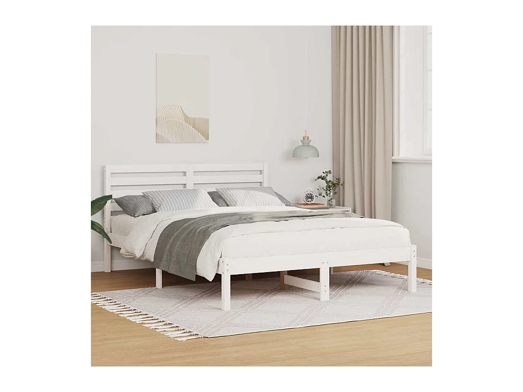 Cadre de lit Blanc 140 x 190 cm Bois massif en pin