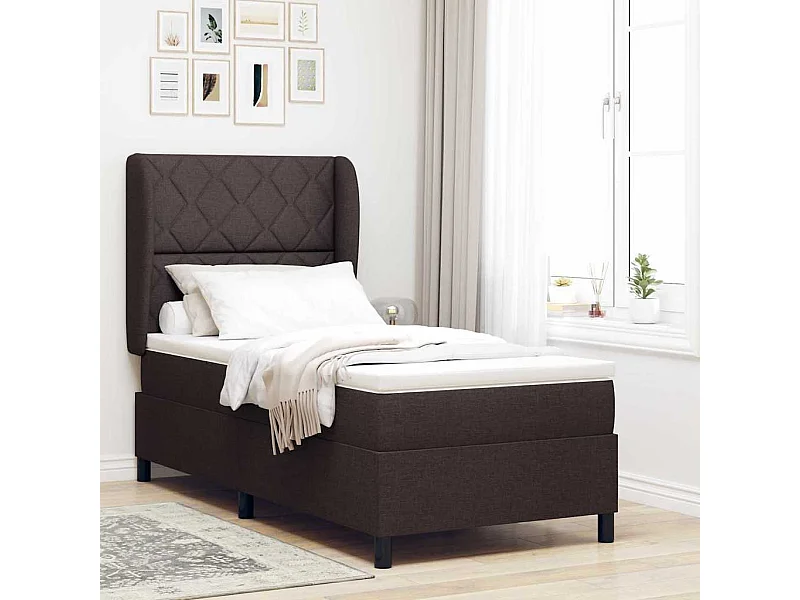 Cadre de lit avec matelas Marron foncé 90 x 200 cm tissu
