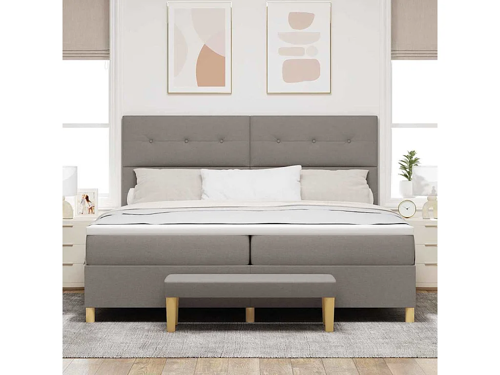 Cama tipo Box Spring con colchón Taupé 200 x 200 cm tela