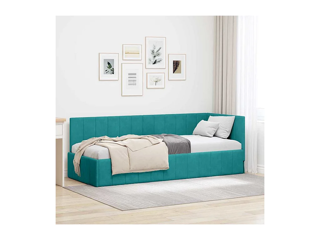 Cadre de lit d'angle Turquoise 80 x 200 cm Velours