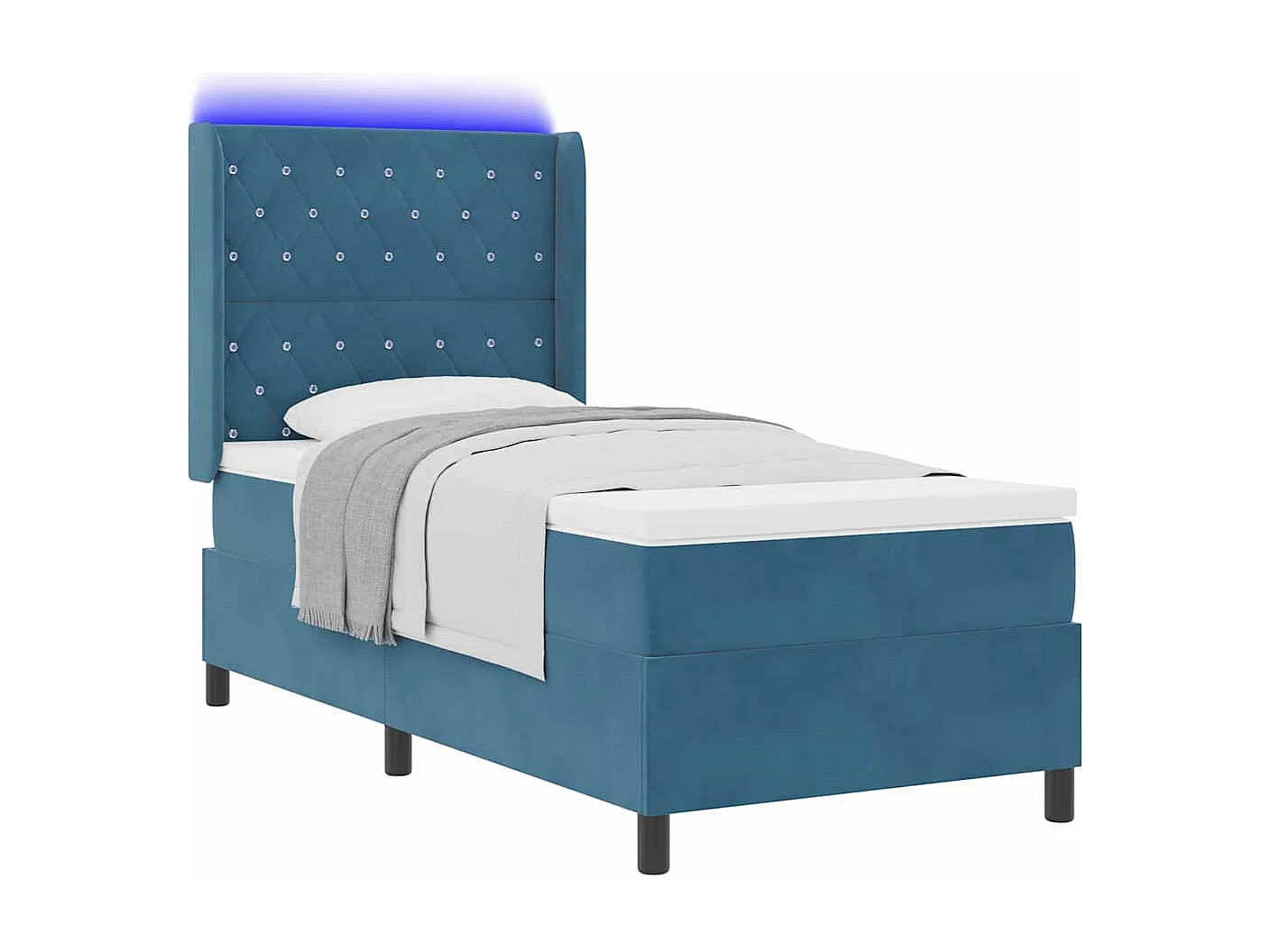 Cama con Box Spring LED y Colchón Azul 90 x 200 cm Terciopelo