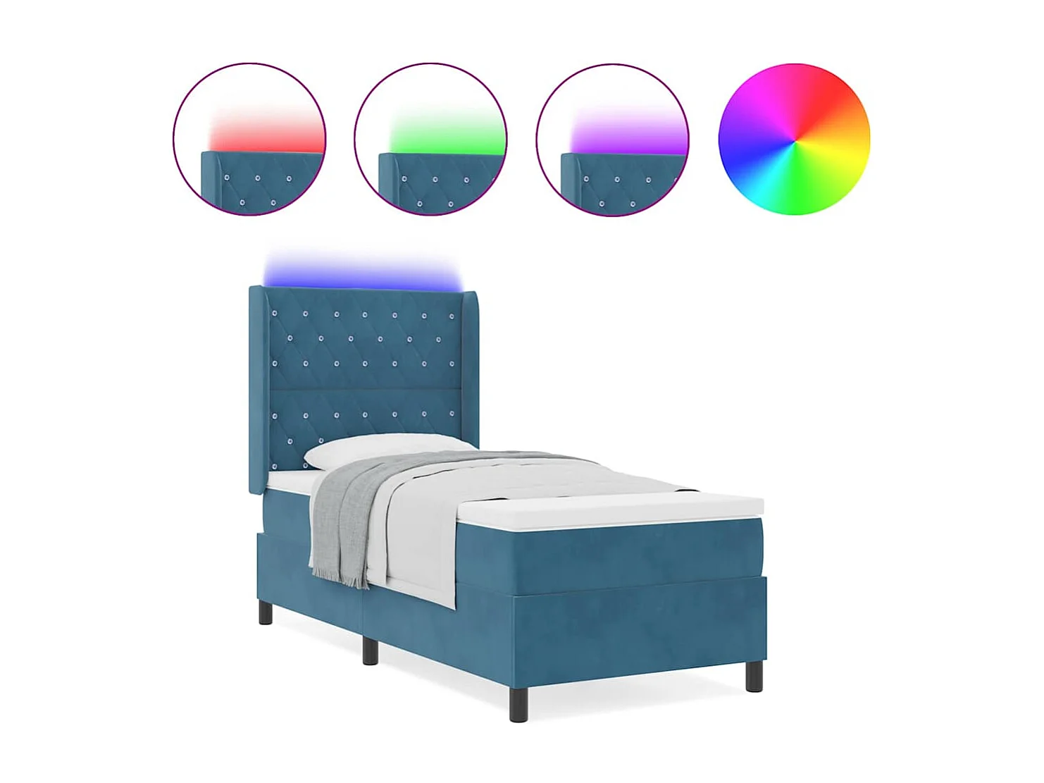 Cama con Box Spring LED y Colchón Azul 90 x 200 cm Terciopelo