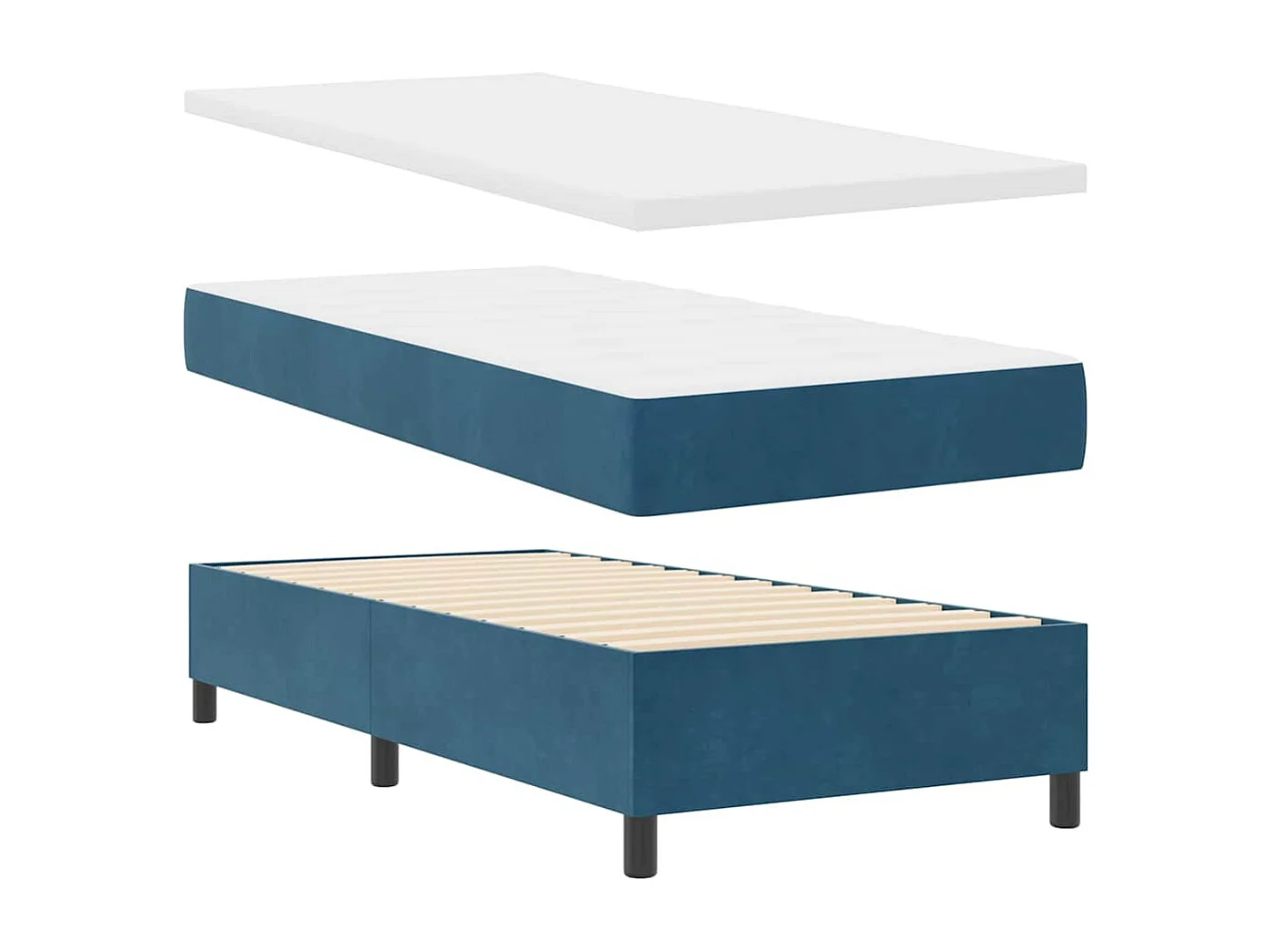 Cama con Box Spring LED y Colchón Azul 90 x 200 cm Terciopelo