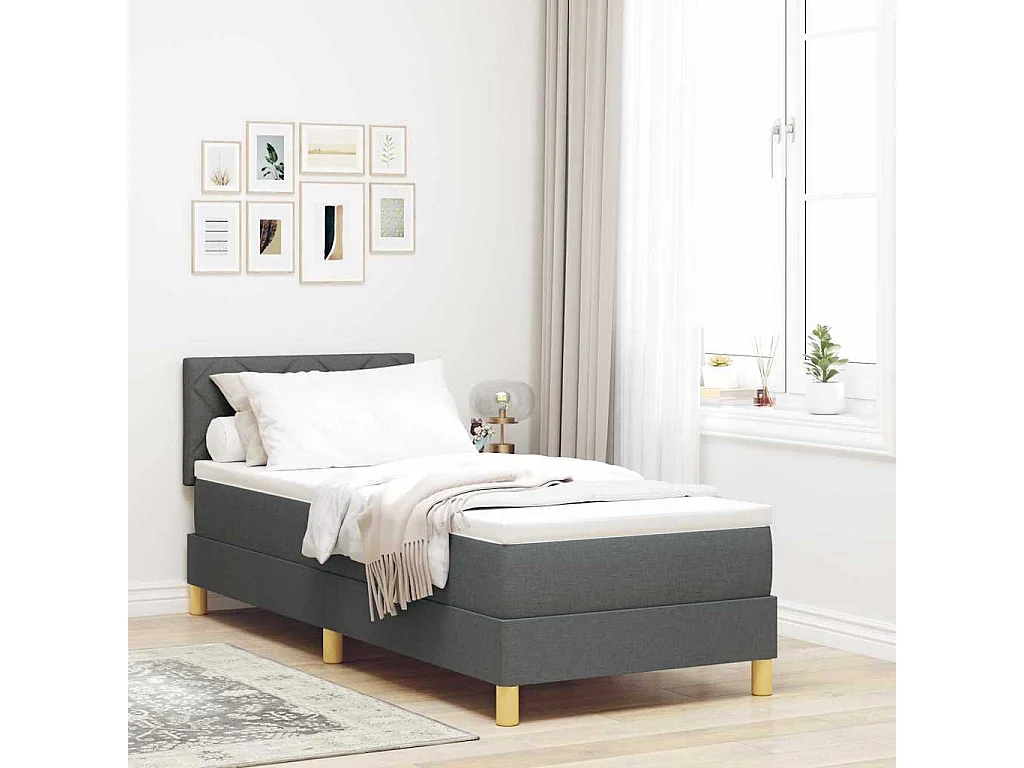 Cama box spring con colchón Gris oscuro 80 x 200 cm tela
