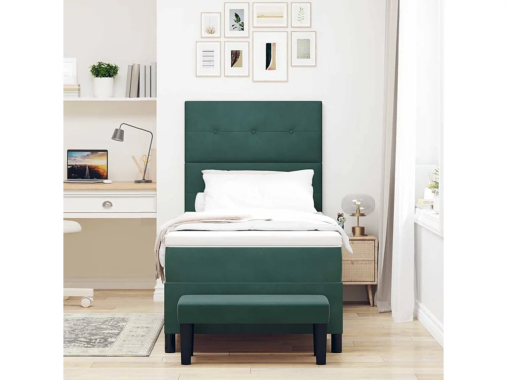 Cadre de lit avec matelas Vert foncé 100 x 200 cm Velours