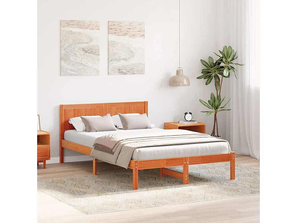 Bedframe Bruin 135 x 190 cm Massief grenenhout