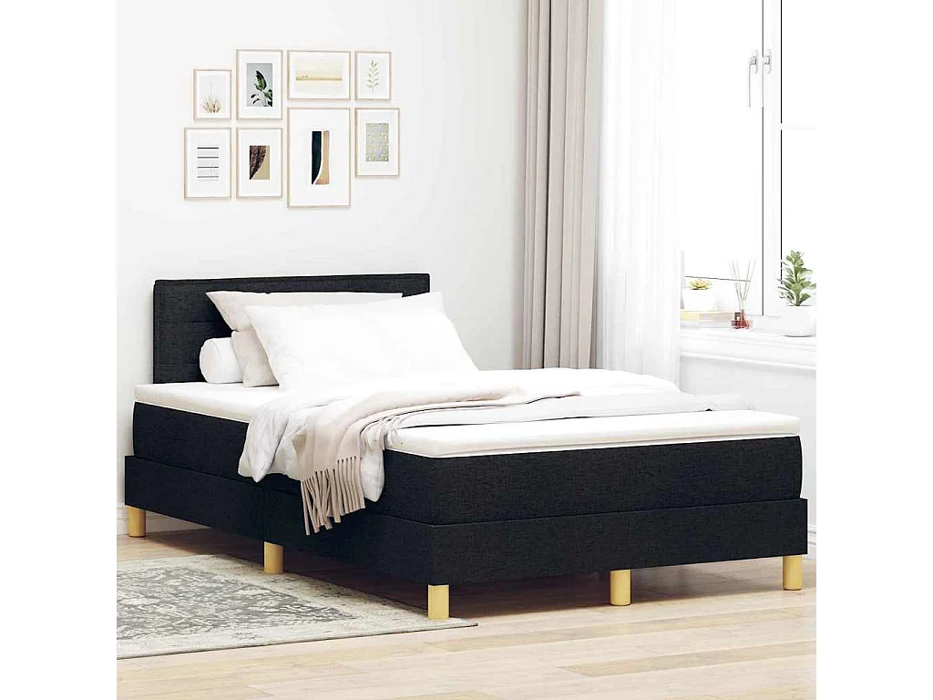 Cama Box com colchão com cabeceira Preto 120 x 190 cm tecido