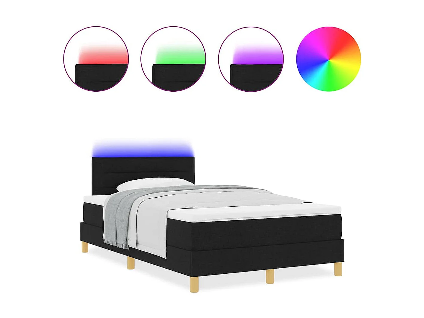 Cama Box com colchão com cabeceira Preto 120 x 190 cm tecido