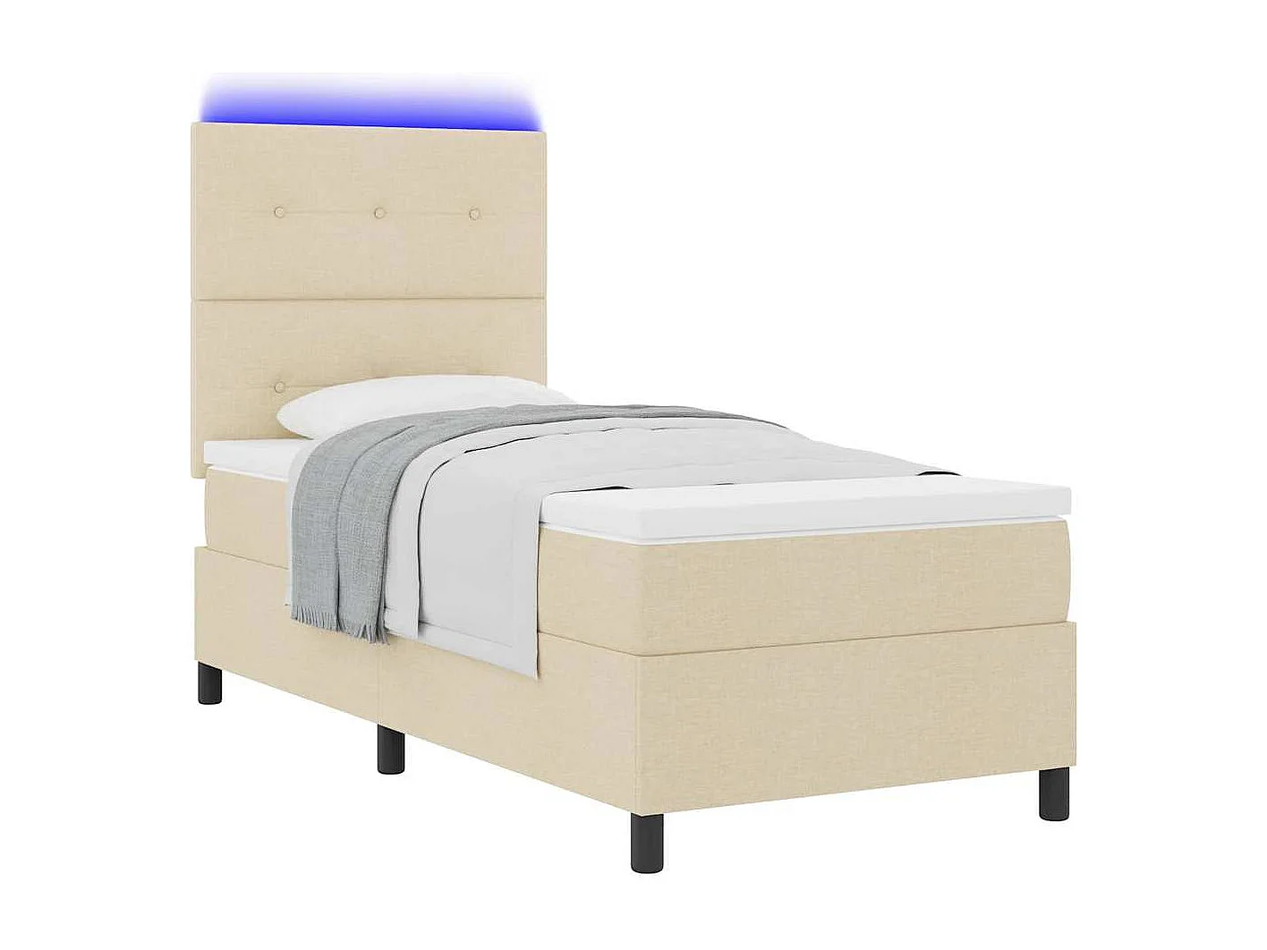 Cama tipo Box Spring con colchón Crema 90 x 200 cm tela