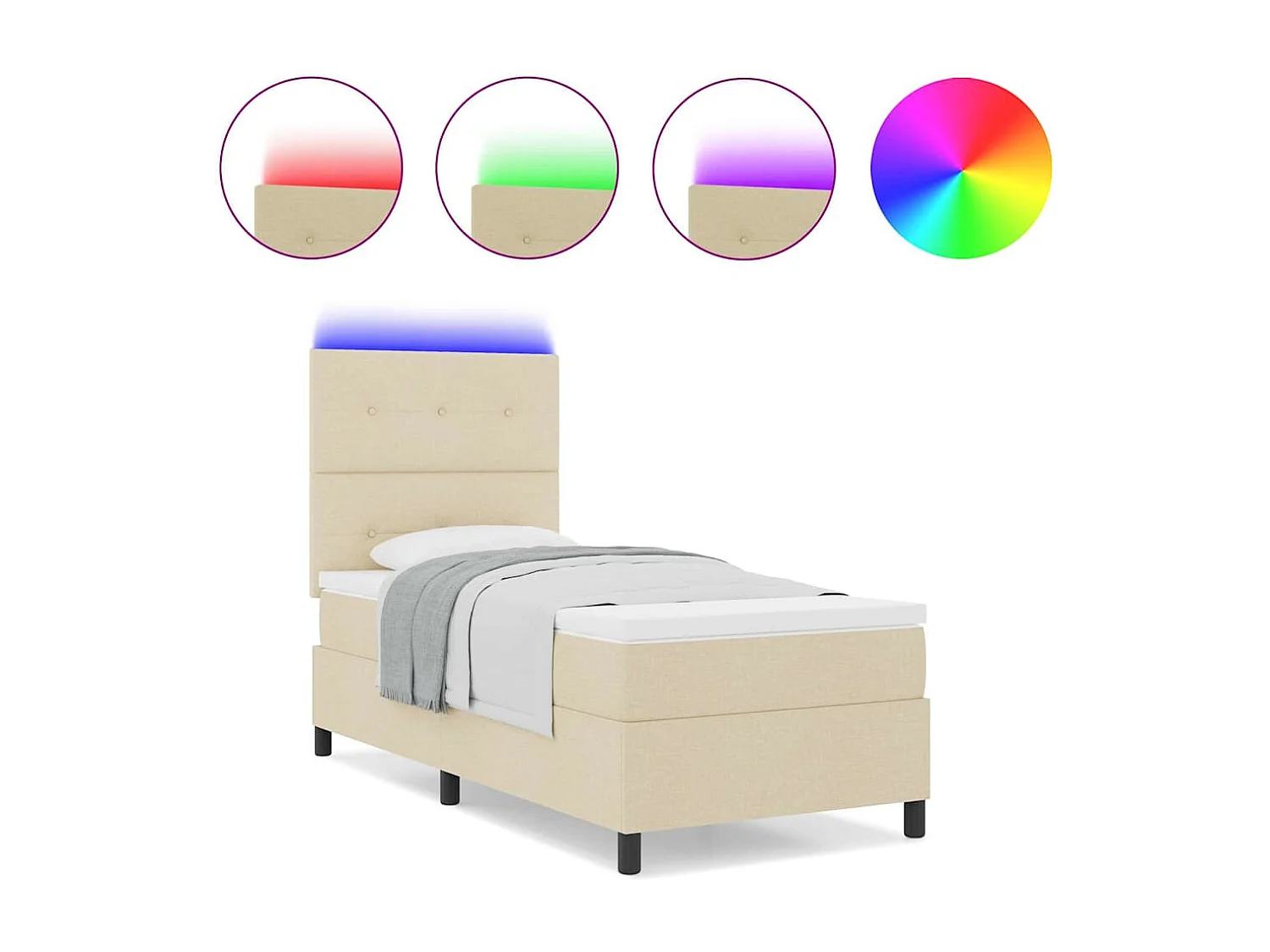 Cama tipo Box Spring con colchón Crema 90 x 200 cm tela