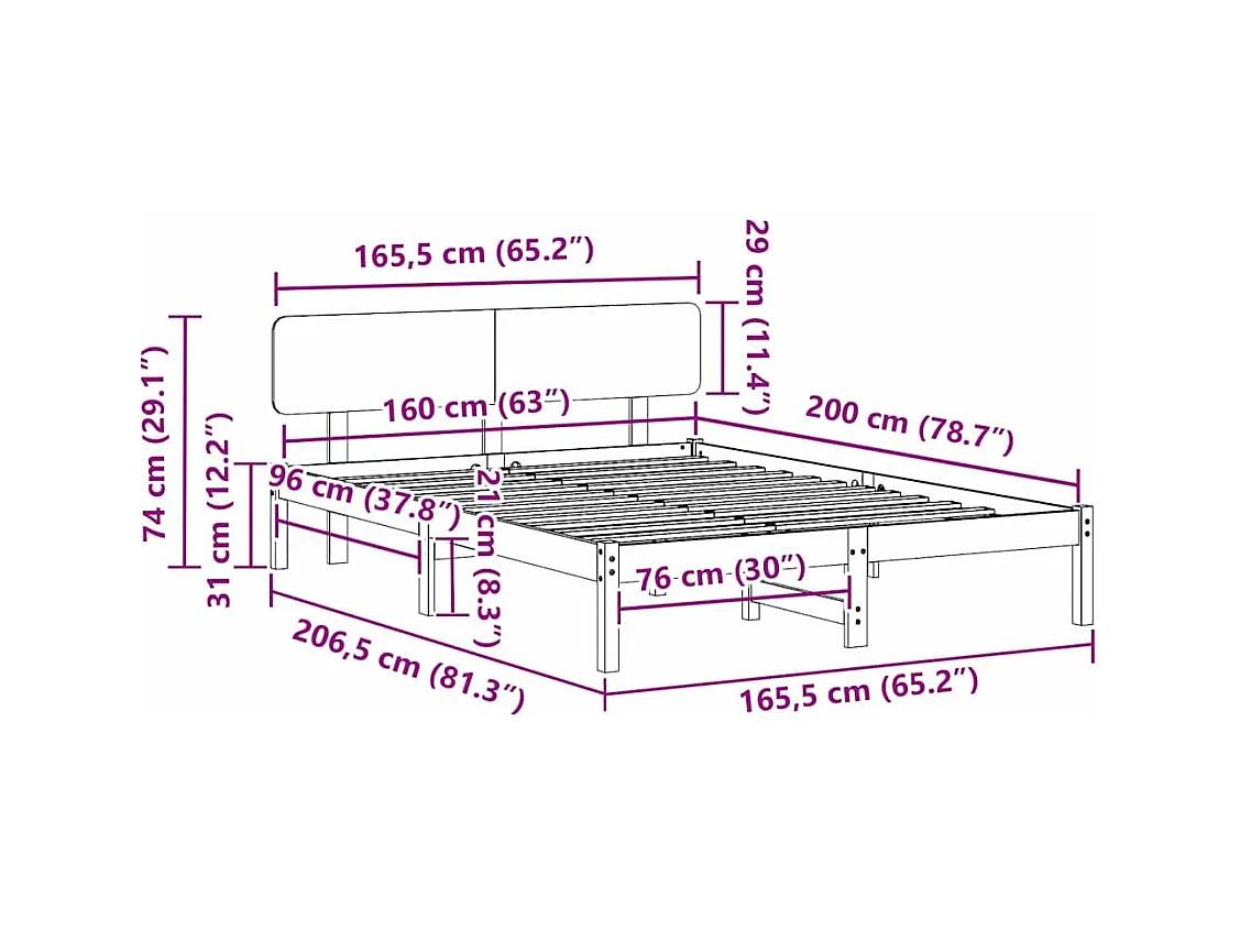 Cadre de lit avec tête de lit Naturel 160 x 200 cm