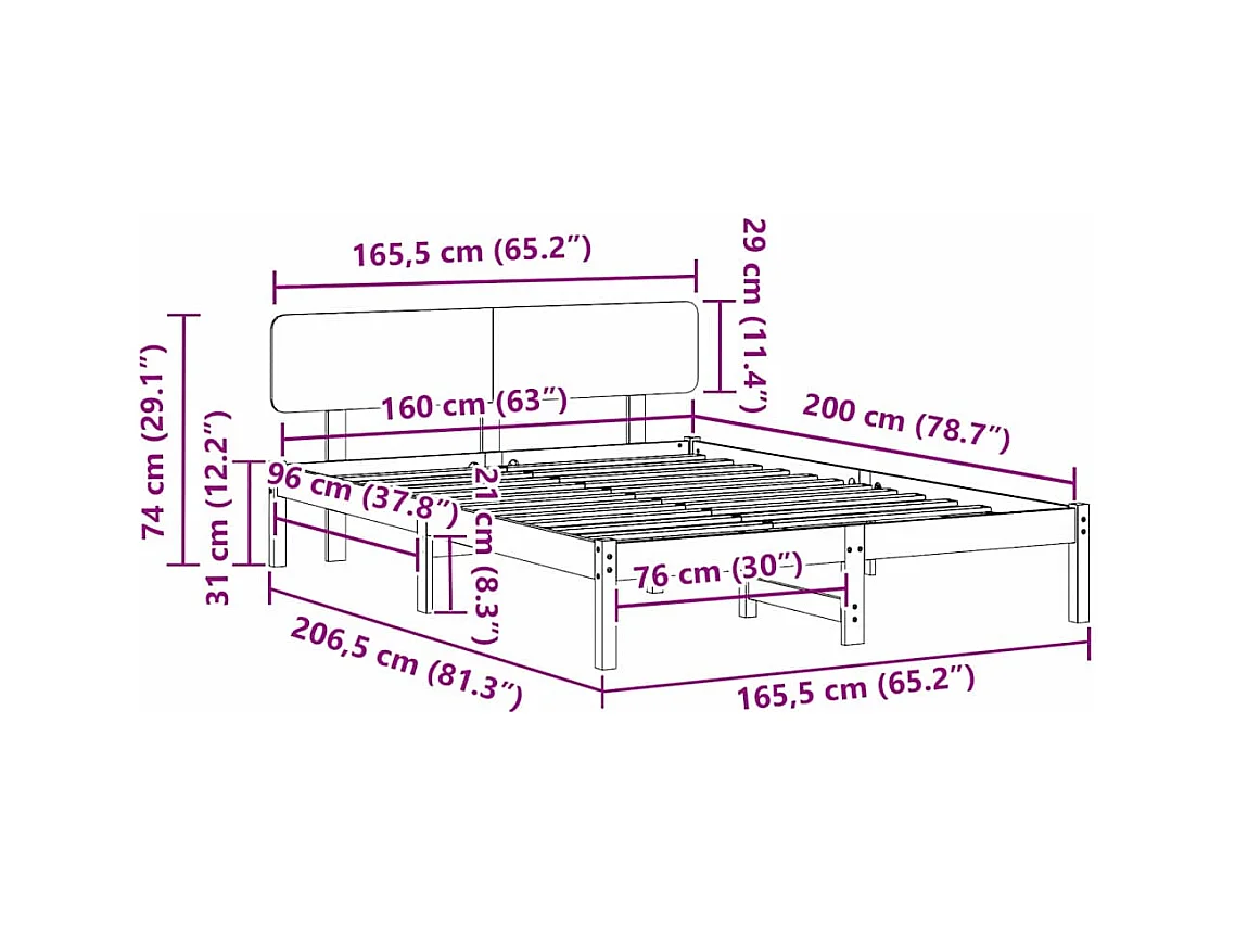Cadre de lit avec tête de lit Naturel 160 x 200 cm