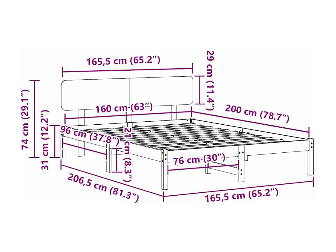 Estructura de cama con cabecera Natural 160 x 200 cm