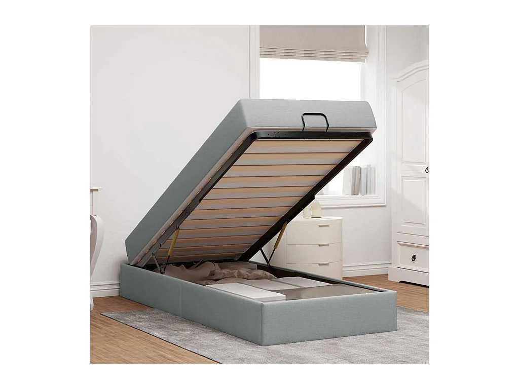 Cadre de lit avec matelas Gris clair 90 x 200 cm tissu