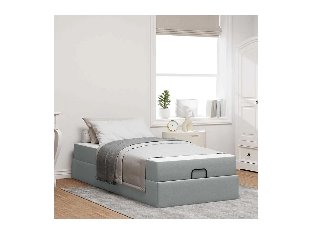 Cadre de lit avec matelas Gris clair 90 x 200 cm tissu