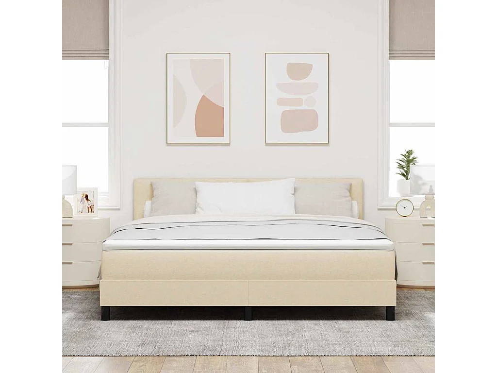 Cadre de lit avec matelas Crème 180 x 200 cm tissu