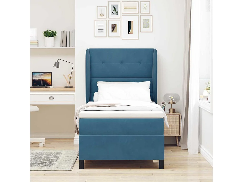 Cadre de lit avec matelas Bleu foncé 90 x 190 cm Velours