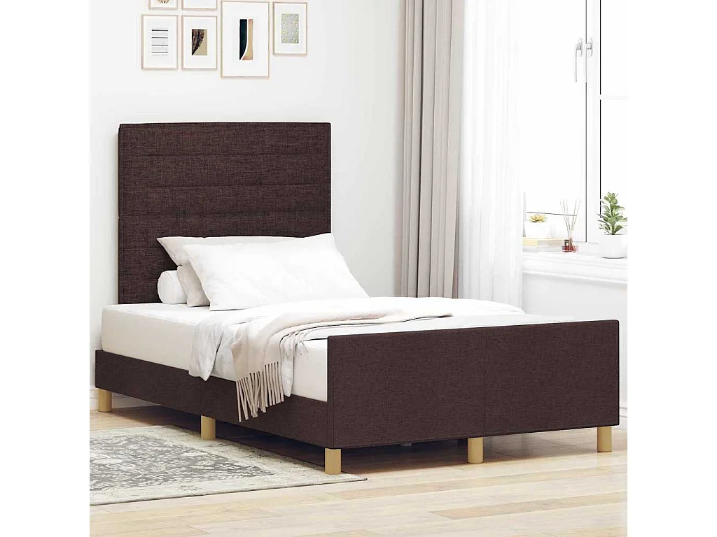 Estructura de cama con cabecera Marrón oscuro 120 x 190 cm tela