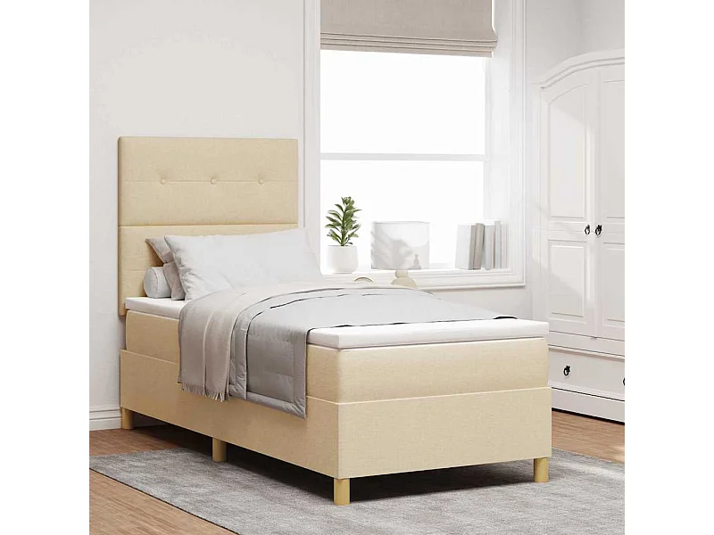 Cadre de lit avec matelas Crème 90 x 190 cm tissu