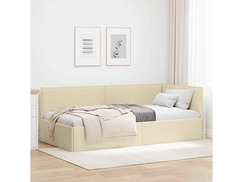 Estrutura de Cama de Canto Creme 90 x 190 cm tecido