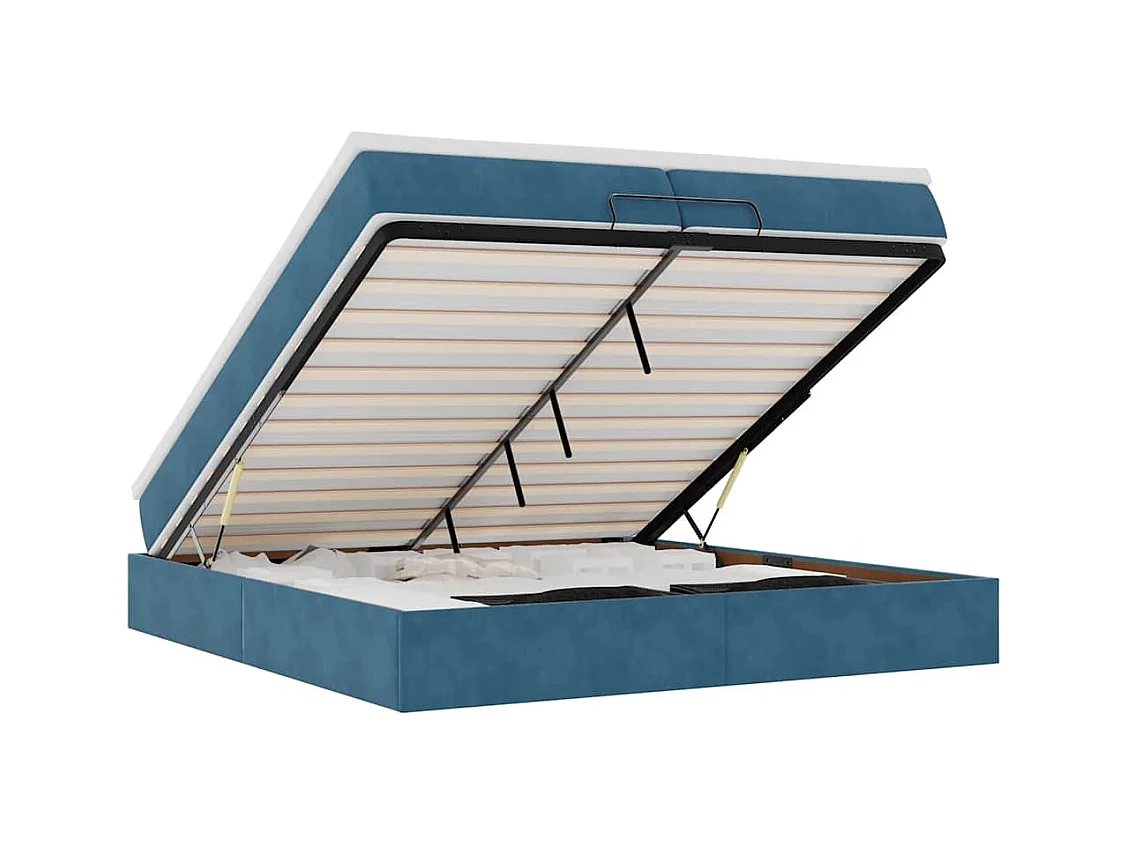 Cadre de lit ottoman avec matelas bleu foncé 200x200 cm velours