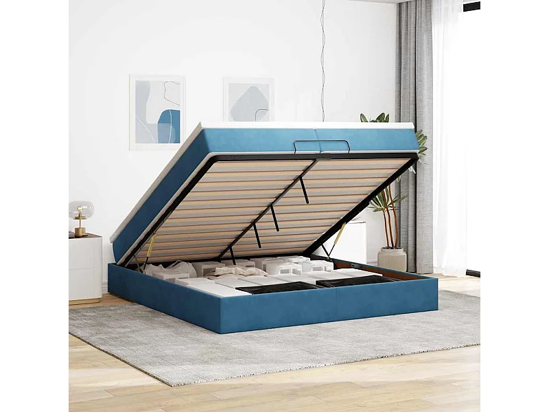 Ottoman bed met matrassen 200x200cm fluweel donkerblauw