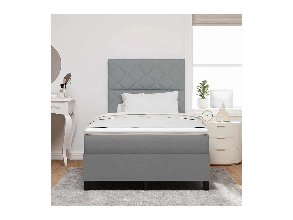 Cama tipo Box Spring con colchón Gris claro 120 x 190 cm tela