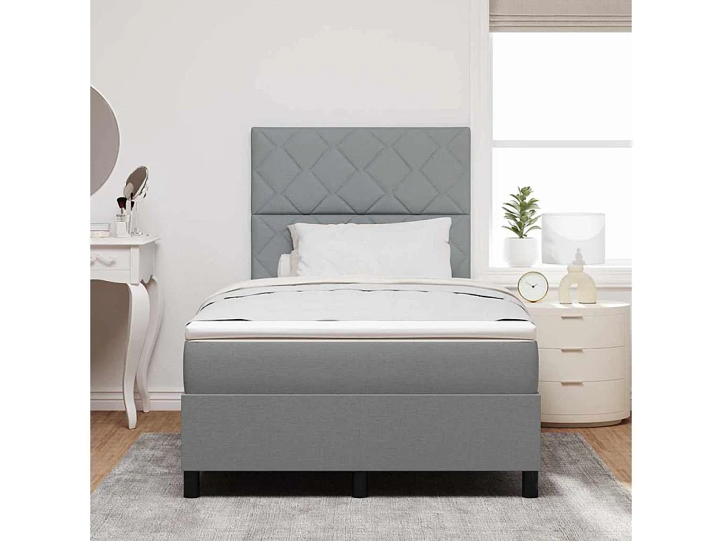 Cama tipo Box Spring con colchón Gris claro 120 x 190 cm tela
