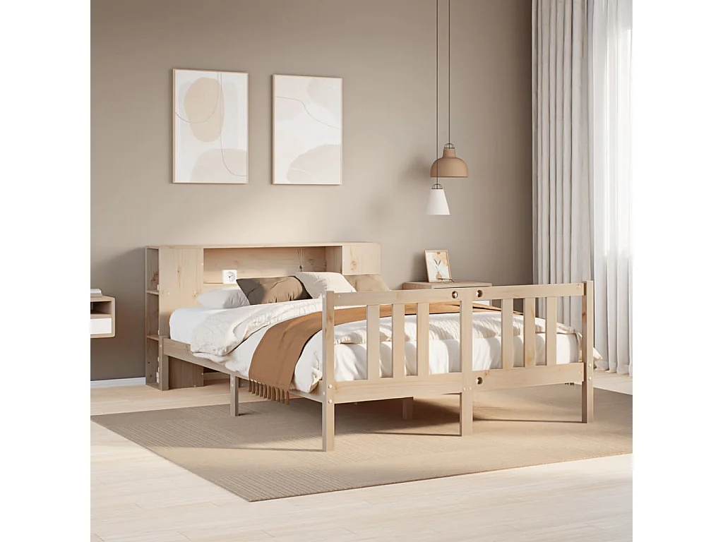 Lit bibliothèque sans matelas 135x190 cm bois de pin massif