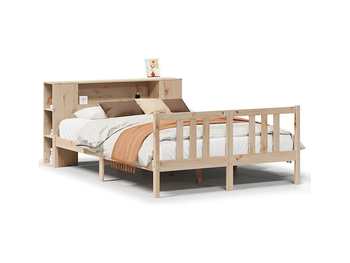 Lit bibliothèque sans matelas 135x190 cm bois de pin massif
