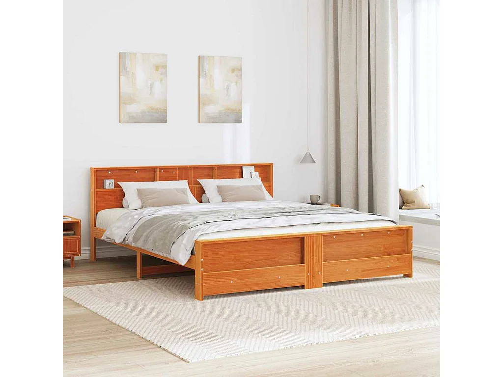 Estructura de cama con cabecera Marrón cera 200 x 200 cm