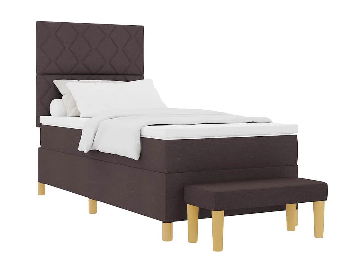 Cadre de lit avec matelas Marron foncé 90 x 200 cm tissu