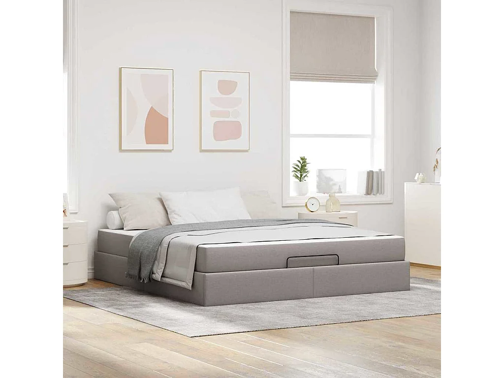 Estructura de cama con almacenamiento Taupé 180 x 200 cm tela