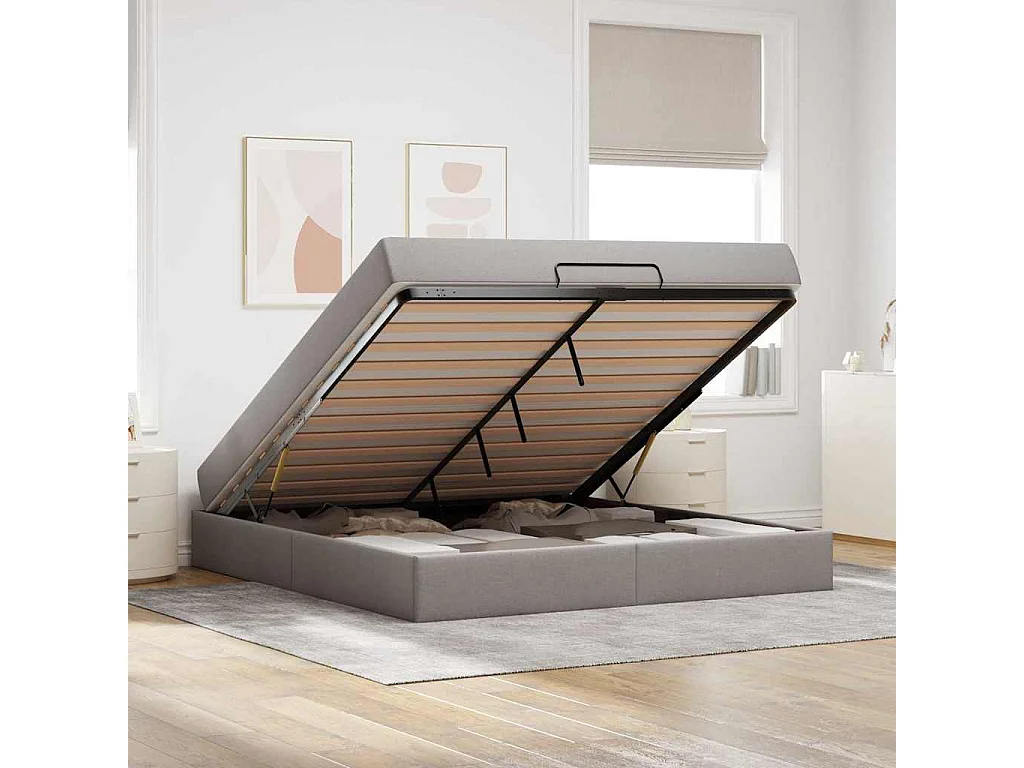 Estructura de cama con almacenamiento Taupé 180 x 200 cm tela
