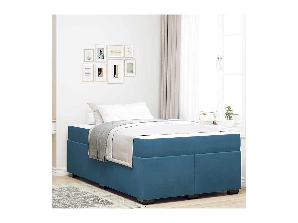 Cadre de lit avec matelas Bleu foncé 120 x 190 cm Velours