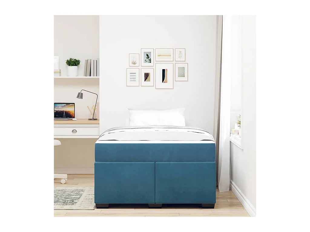Cadre de lit avec matelas Bleu foncé 120 x 190 cm Velours