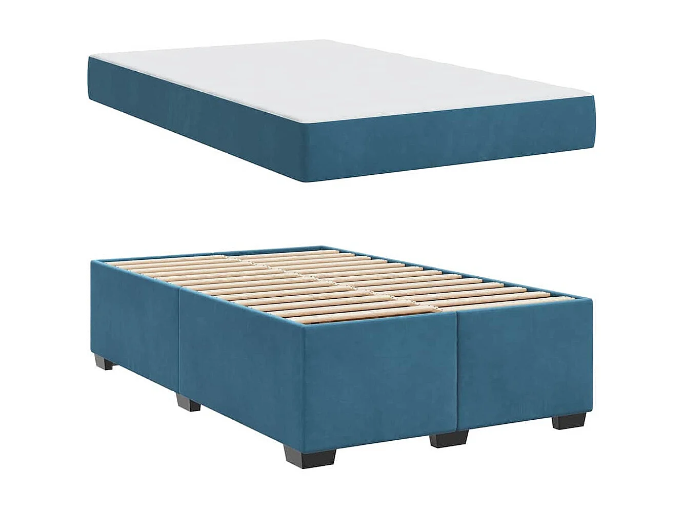 Cadre de lit avec matelas Bleu foncé 120 x 190 cm Velours