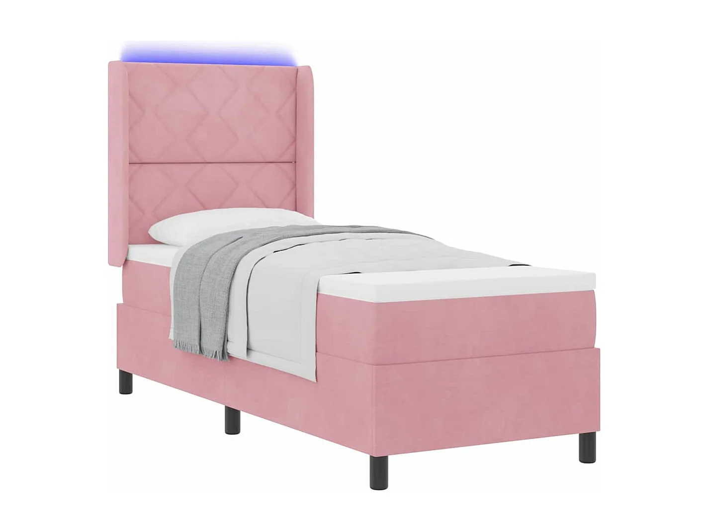 Cama con Box Spring LED y Colchón Rosa 80 x 200 cm Terciopelo
