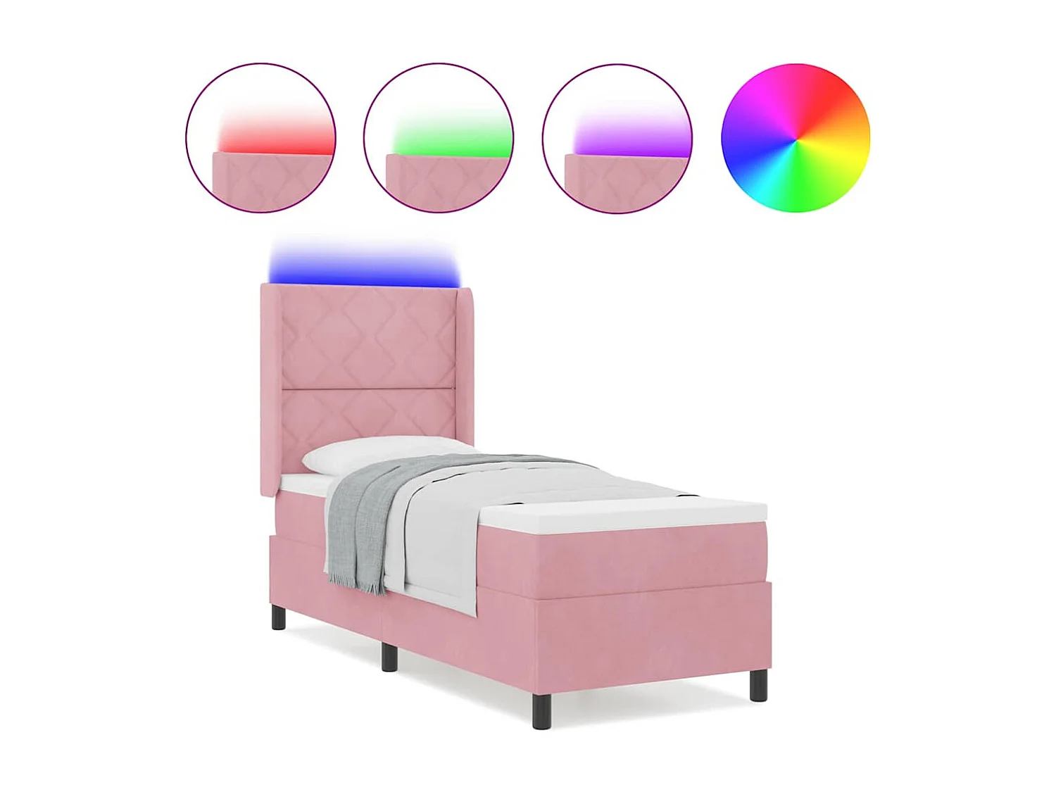 Cama con Box Spring LED y Colchón Rosa 80 x 200 cm Terciopelo