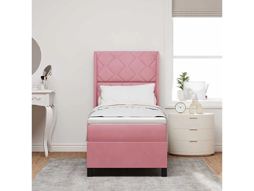 Cama con Box Spring LED y Colchón Rosa 80 x 200 cm Terciopelo